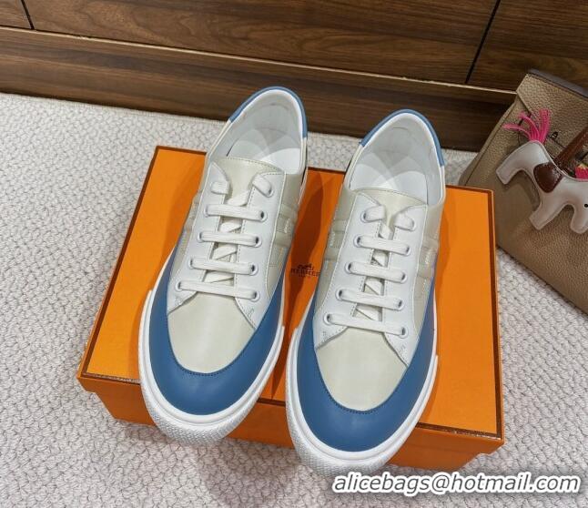 Popular Style Hermes Deep Sneakers in Smooth Leather Beige/Blue 110447