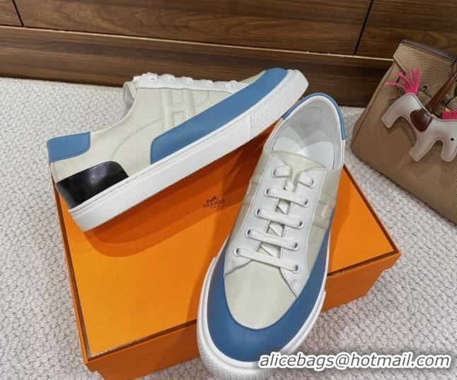 Popular Style Hermes Deep Sneakers in Smooth Leather Beige/Blue 110447