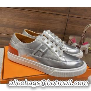 Luxury Hermes Deep Sneakers in Smooth Leather Silver 110448