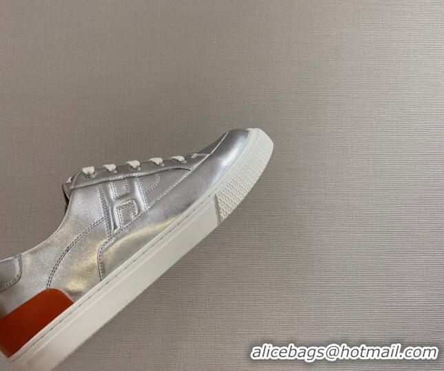 Luxury Hermes Deep Sneakers in Smooth Leather Silver 110448