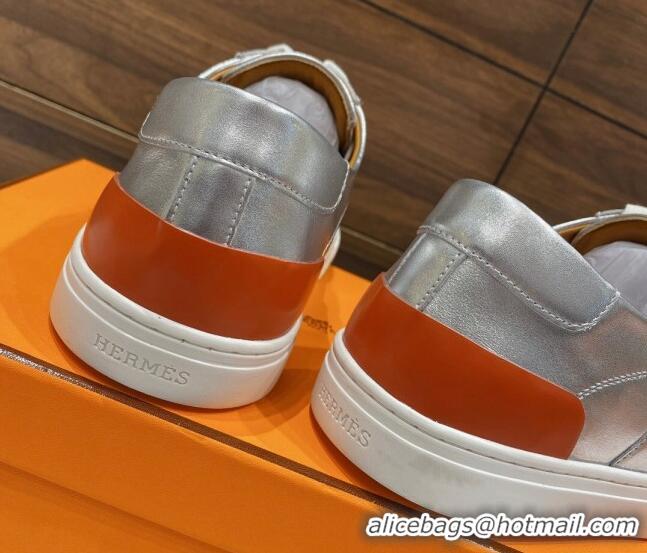 Luxury Hermes Deep Sneakers in Smooth Leather Silver 110448