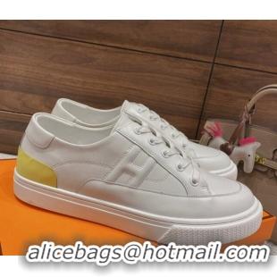 Grade Quality Hermes Deep Sneakers in Smooth Leather White/Yellow 110451