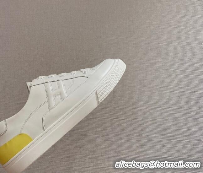 Grade Quality Hermes Deep Sneakers in Smooth Leather White/Yellow 110451