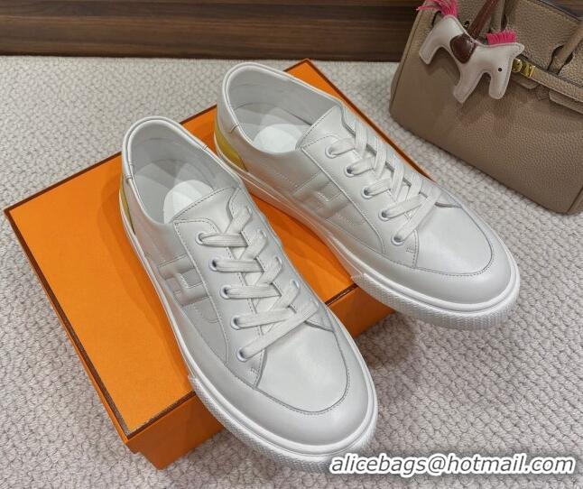 Grade Quality Hermes Deep Sneakers in Smooth Leather White/Yellow 110451