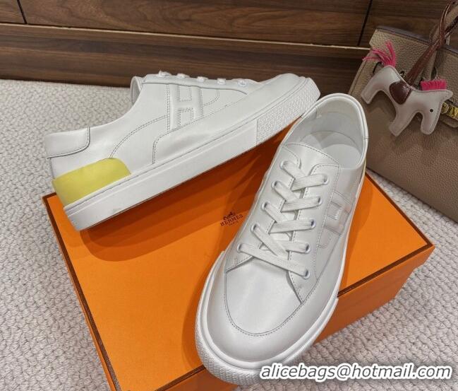 Grade Quality Hermes Deep Sneakers in Smooth Leather White/Yellow 110451