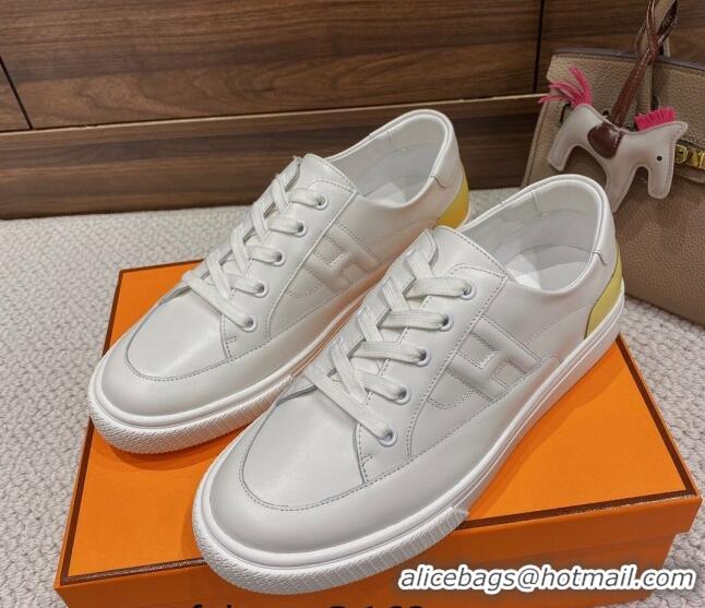 Grade Quality Hermes Deep Sneakers in Smooth Leather White/Yellow 110451