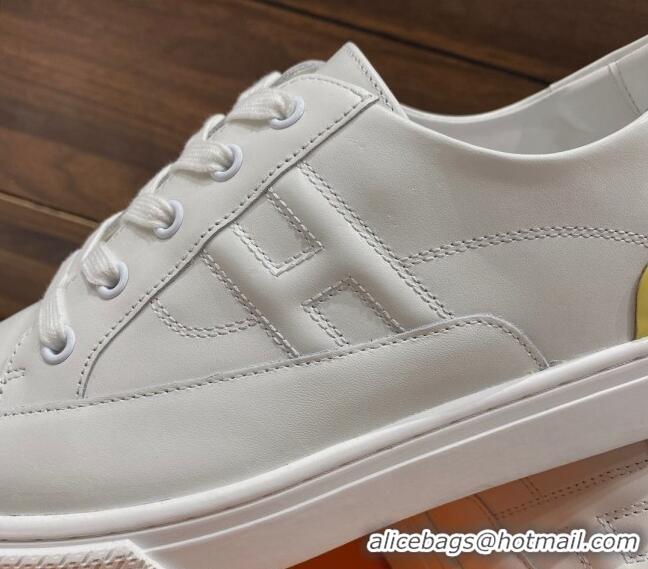 Grade Quality Hermes Deep Sneakers in Smooth Leather White/Yellow 110451