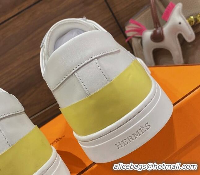 Grade Quality Hermes Deep Sneakers in Smooth Leather White/Yellow 110451