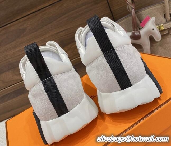 Stylish Hermes Bouncing Sneakers in Parachute Fabric and Suede White 2110452