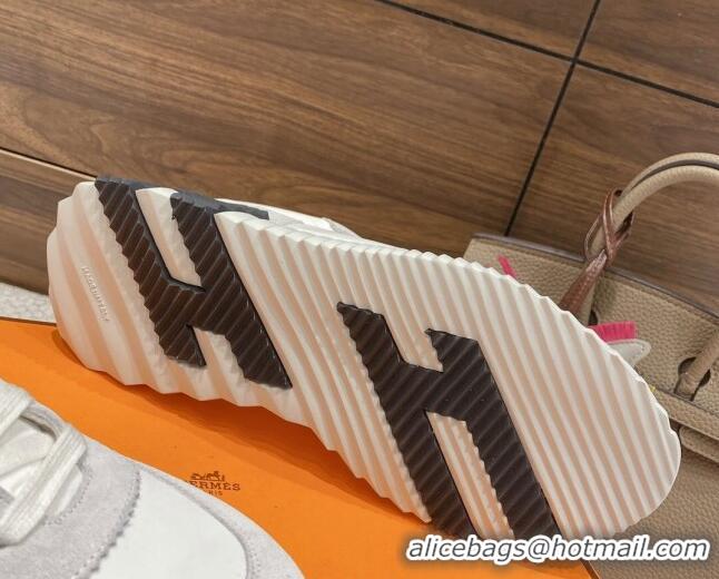 Stylish Hermes Bouncing Sneakers in Parachute Fabric and Suede White 2110452