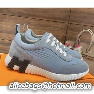 Best Grade Hermes Bouncing Sneakers in Parachute Fabric and Suede Blue 110454