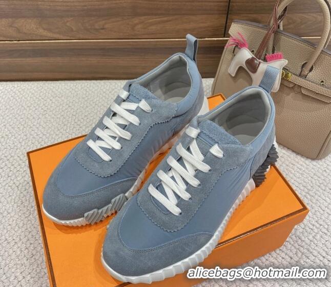 Best Grade Hermes Bouncing Sneakers in Parachute Fabric and Suede Blue 110454