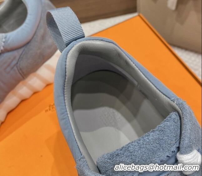 Best Grade Hermes Bouncing Sneakers in Parachute Fabric and Suede Blue 110454