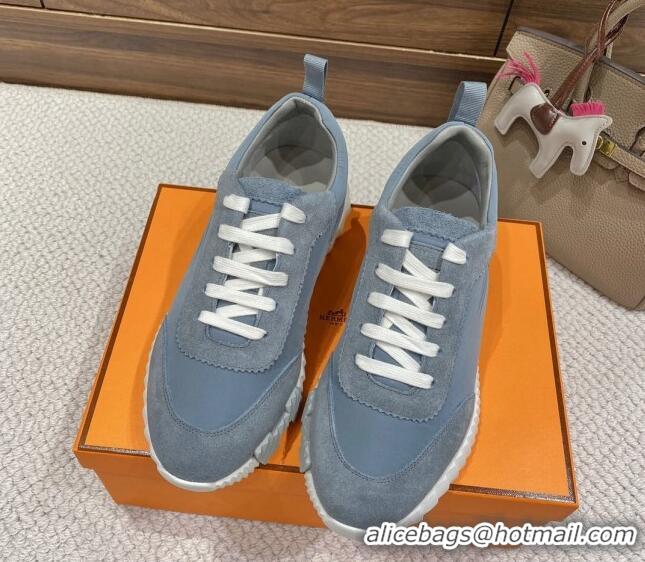 Best Grade Hermes Bouncing Sneakers in Parachute Fabric and Suede Blue 110454