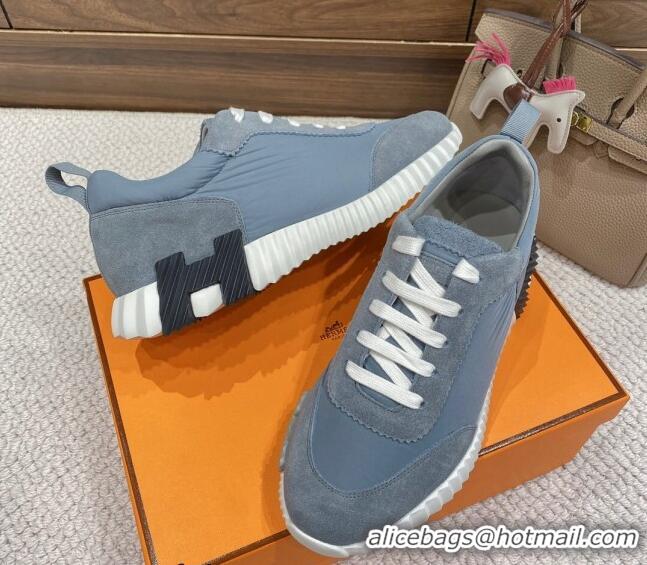 Best Grade Hermes Bouncing Sneakers in Parachute Fabric and Suede Blue 110454