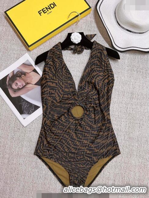 Unique Discount Fendi FF One Piece Swimwear 0307 Brown 2023