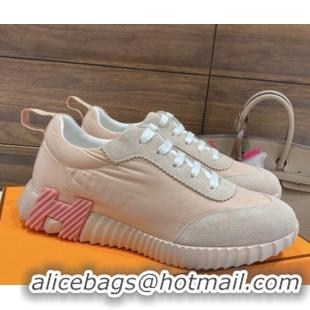 Cheap Price Hermes Bouncing Sneakers in Parachute Fabric and Suede Nude 110455