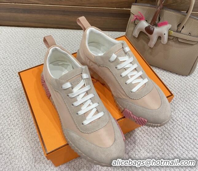 Cheap Price Hermes Bouncing Sneakers in Parachute Fabric and Suede Nude 110455