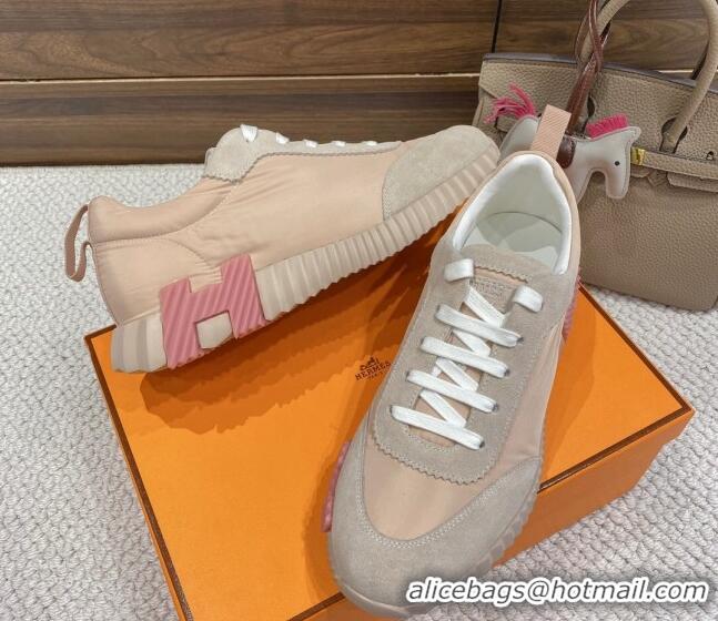 Cheap Price Hermes Bouncing Sneakers in Parachute Fabric and Suede Nude 110455