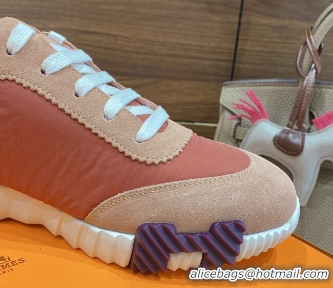 Discount Hermes Bouncing Sneakers in Parachute Fabric and Suede Pink 110456