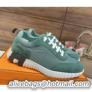 1:1 aaaaa Hermes Bouncing Sneakers in Parachute Fabric and Suede Green 110458