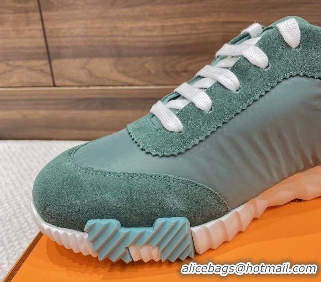 1:1 aaaaa Hermes Bouncing Sneakers in Parachute Fabric and Suede Green 110458