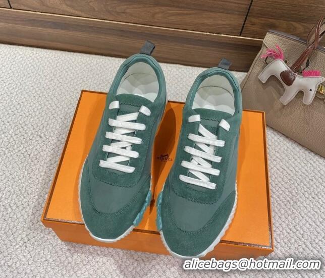 1:1 aaaaa Hermes Bouncing Sneakers in Parachute Fabric and Suede Green 110458