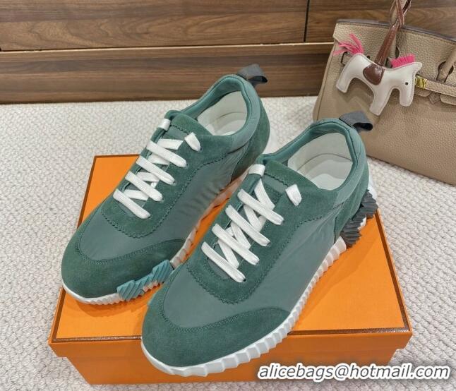 1:1 aaaaa Hermes Bouncing Sneakers in Parachute Fabric and Suede Green 110458