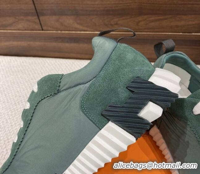 1:1 aaaaa Hermes Bouncing Sneakers in Parachute Fabric and Suede Green 110458