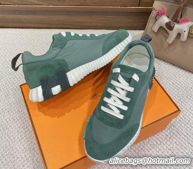 1:1 aaaaa Hermes Bouncing Sneakers in Parachute Fabric and Suede Green 110458