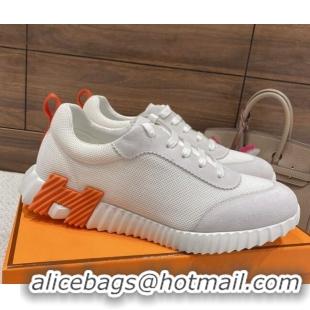 Hot Style Hermes Bouncing Sneakers in Mesh and Suede White 110461