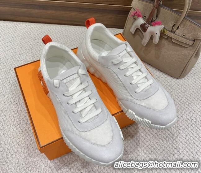 Hot Style Hermes Bouncing Sneakers in Mesh and Suede White 110461