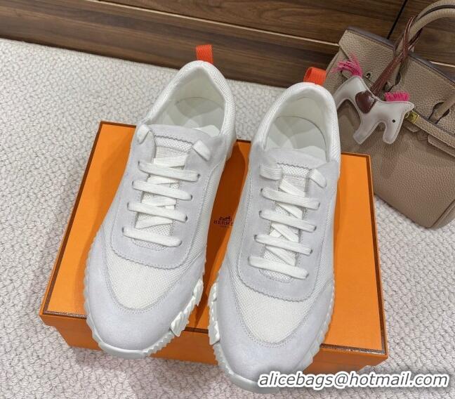 Hot Style Hermes Bouncing Sneakers in Mesh and Suede White 110461