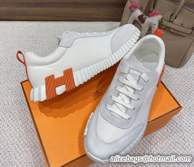 Hot Style Hermes Bouncing Sneakers in Mesh and Suede White 110461