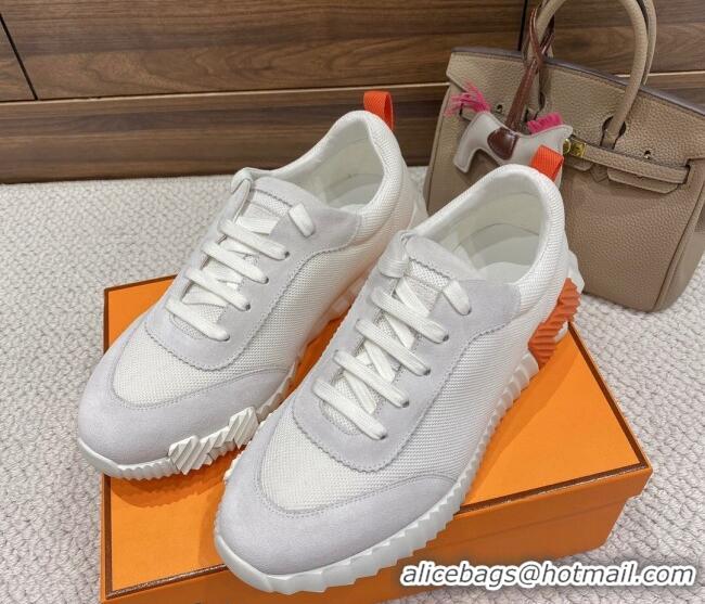 Hot Style Hermes Bouncing Sneakers in Mesh and Suede White 110461