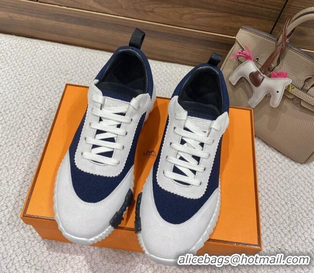 Shop Duplicate Hermes Bouncing Sneakers in Mesh and Suede Navy Blue 110462