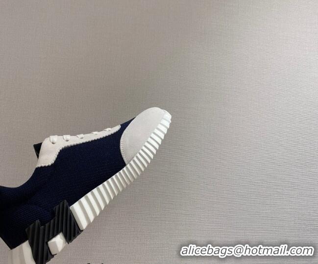 Shop Duplicate Hermes Bouncing Sneakers in Mesh and Suede Navy Blue 110462