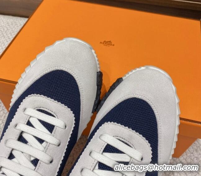 Shop Duplicate Hermes Bouncing Sneakers in Mesh and Suede Navy Blue 110462