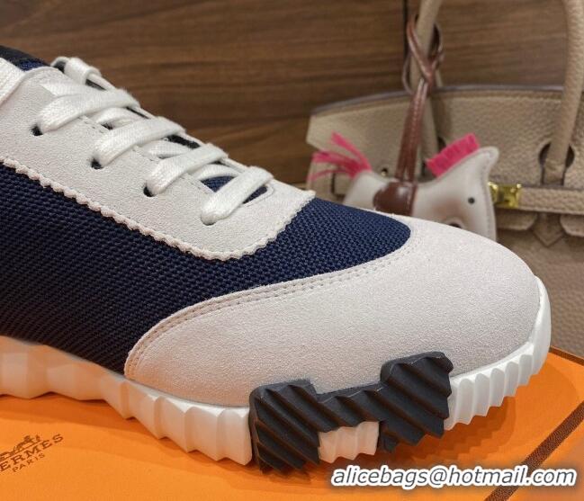 Shop Duplicate Hermes Bouncing Sneakers in Mesh and Suede Navy Blue 110462