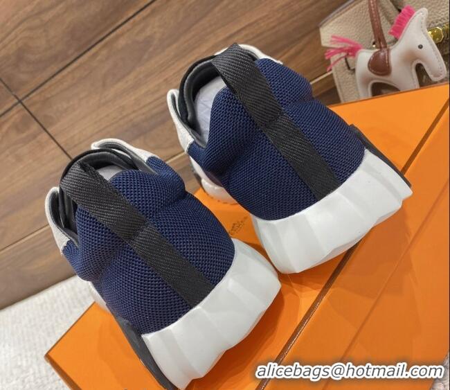 Shop Duplicate Hermes Bouncing Sneakers in Mesh and Suede Navy Blue 110462