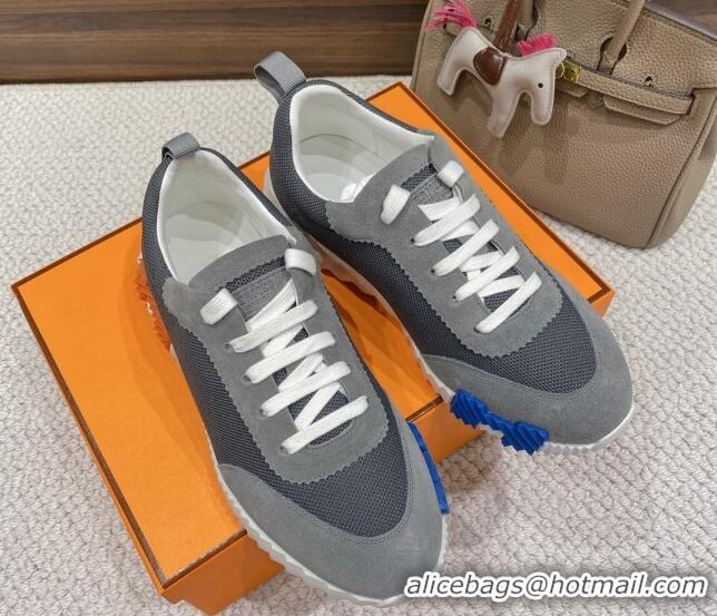 Popular Style Hermes Bouncing Sneakers in Mesh and Suede Grey 110463