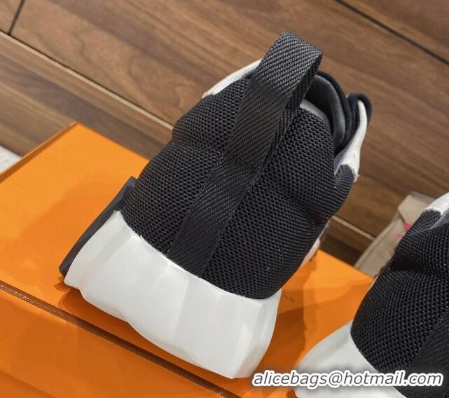 Stylish Hermes Bouncing Sneakers in Mesh and Suede Black/White 110464