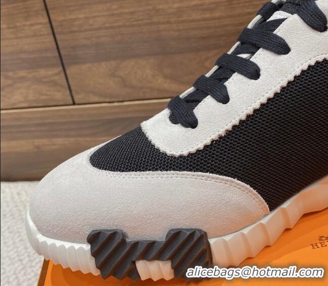 Stylish Hermes Bouncing Sneakers in Mesh and Suede Black/White 110464