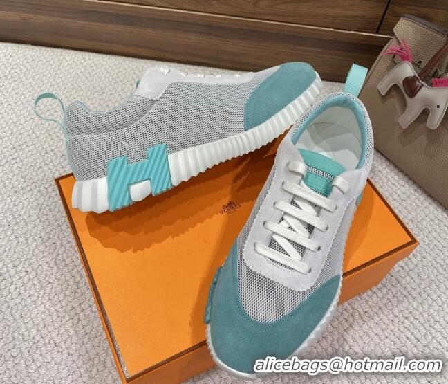 Top Design Hermes Bouncing Sneakers in Mesh and Suede Green 110466