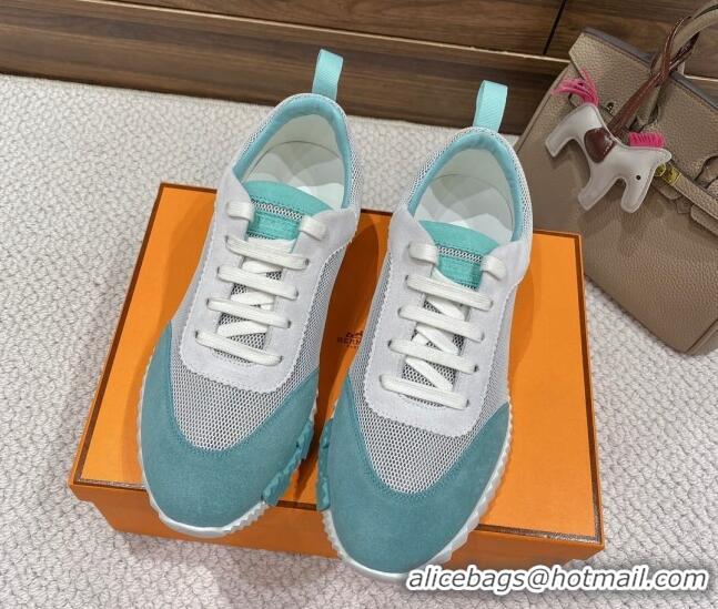 Top Design Hermes Bouncing Sneakers in Mesh and Suede Green 110466