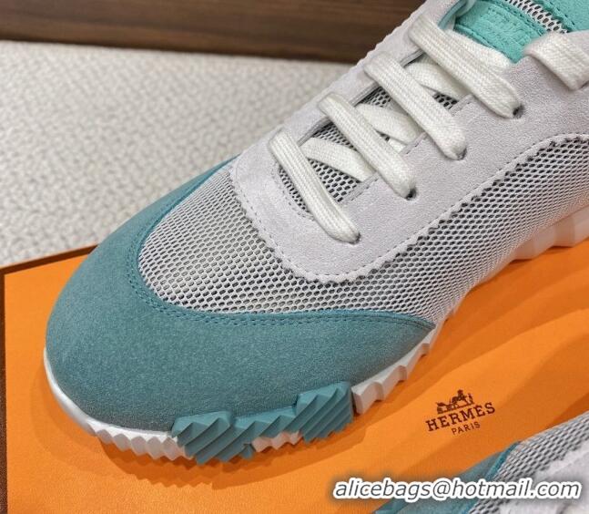 Top Design Hermes Bouncing Sneakers in Mesh and Suede Green 110466