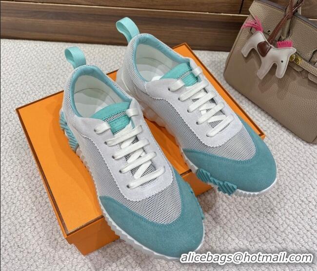 Top Design Hermes Bouncing Sneakers in Mesh and Suede Green 110466