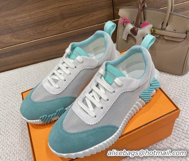 Top Design Hermes Bouncing Sneakers in Mesh and Suede Green 110466