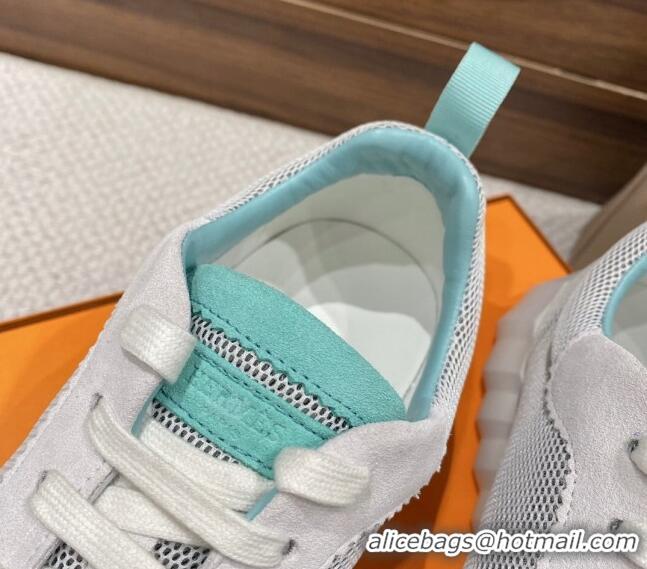 Top Design Hermes Bouncing Sneakers in Mesh and Suede Green 110466