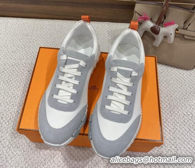 Good Product Hermes Bouncing Sneakers in Knit Fabric and Suede White/Grey 110470